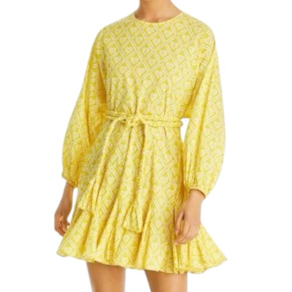 RHODE Ella Dress Women’s Size M Style In Love Lockdown Yellow Hearts Mini Ruffle - Picture 1 of 9